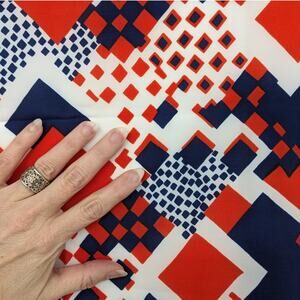 Vintage 1971 Mod Patriotic Scarf Fabric KLOPMAN MILLS Geometric ~ Red White Blue